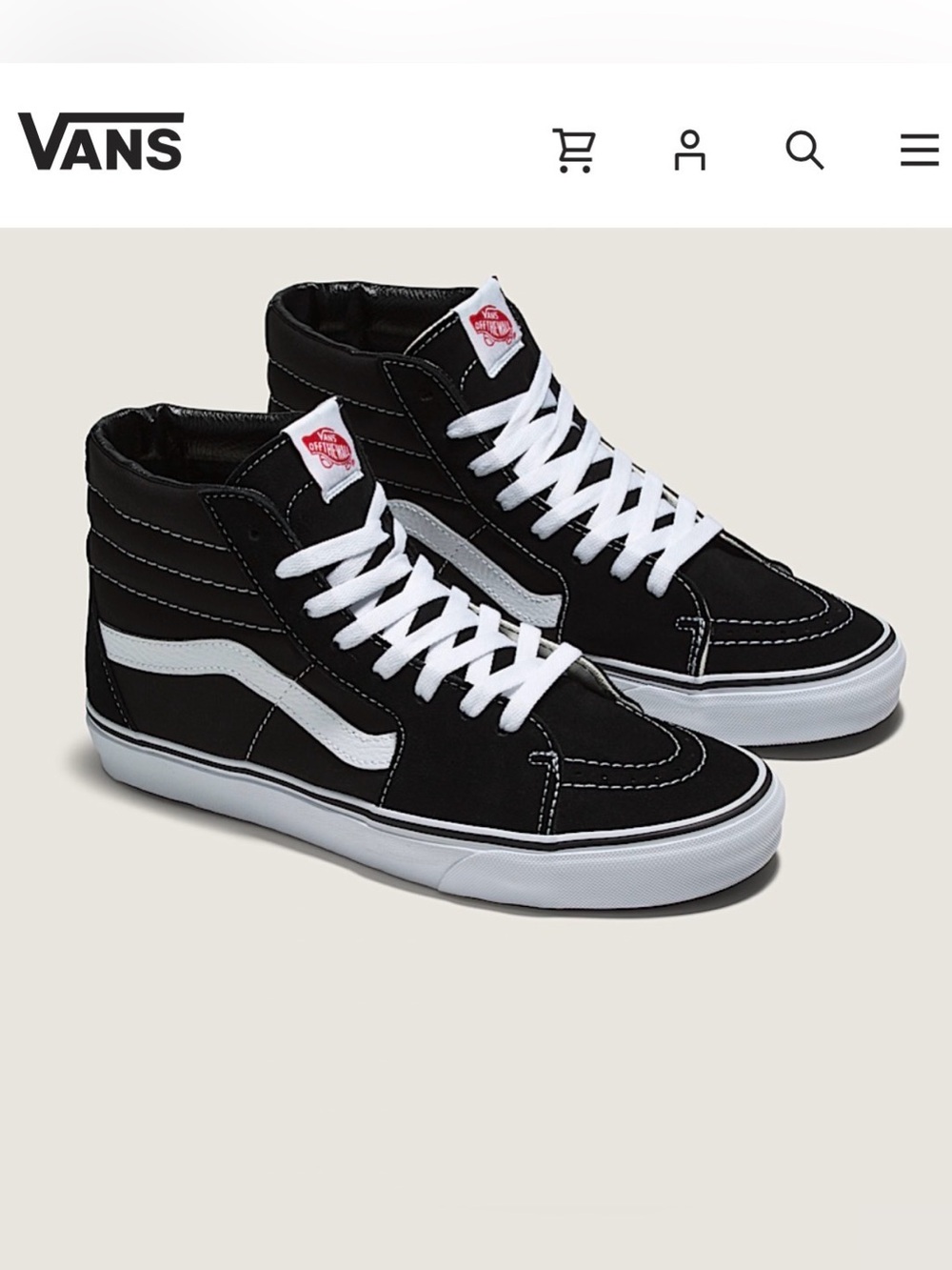 Vans Sk8-Hi High-Top Sneakers Black & White US 7.5